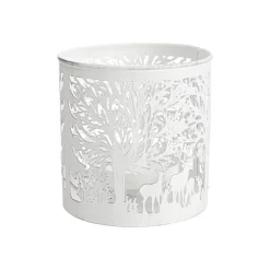 Lanterne à décor forêt en métal blanc ajouré - Ø 17,5 x H 21,5 cm