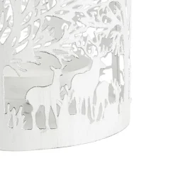 Lanterne à décor forêt en métal blanc ajouré - Ø 17,5 x H 21,5 cm