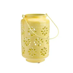 Lanterne allongée coloris jaune en métal - 15 x 15 x 26 cm