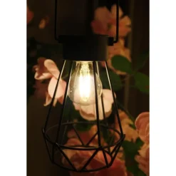 Lanterne Britt métal et verre noir à LED blanc chaud H 17 cm