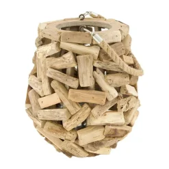 Lanterne coloris gris bois avec verre - 24 cm