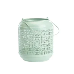Lanterne en métal émaillé vert d’eau décor frises - Ø 21,5 x H 21,5 cm