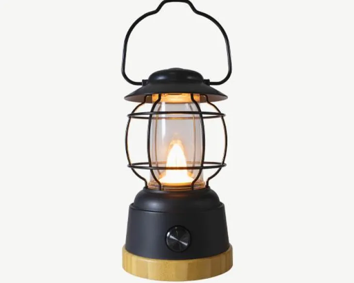 Lanterne en métal noir USB à 12 LED blanc chaud - Ø 12,6 cm x H 22 cm