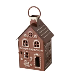 Lanterne forme grande maison en métal marron Ginger - 13 x 10,5 x 26 cm