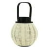 Lanterne ronde en bois coloris blancoir petit modèle - Ø 20 x H 22/34 cm