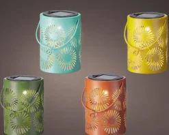 Lanterne solaire cylindrique à LED blanc chaud en fer - Ø 8,5 x H 11,5 cm