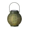 Lanterne solaire ronde à poser ou suspendre verte et or - Ø 14 x H 16 cm