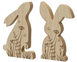 Lapin décoratif à poser en bois naturel à motif fleurs - 22 x 14 cm