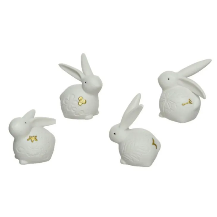 Lapin de Pâques coloris blanc en porcelaine - 7,5 x 5,5 x 9 cm