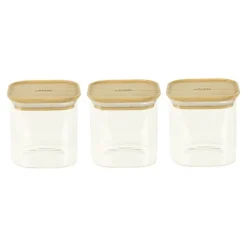 Lot de 3 boites carrées en verre et bambou - 800 ml