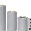 Lot de 3 bougies argentées imitation cire à LED blanc chaud avec télécommande pour intérieur - Ø 7 x H 19 cm