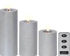Lot de 3 bougies argentées imitation cire à LED blanc chaud avec télécommande pour intérieur - Ø 7 x H 19 cm