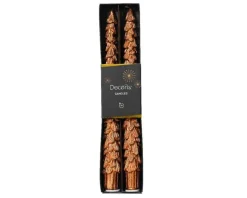 Lot de 2 bougies flambeau sapin pailleté coloris orange - 25 cm