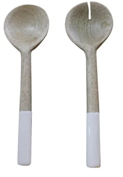 Lot de 2 couverts coloris blanc en manguier émaillé - 33 x 8 x 3 cm