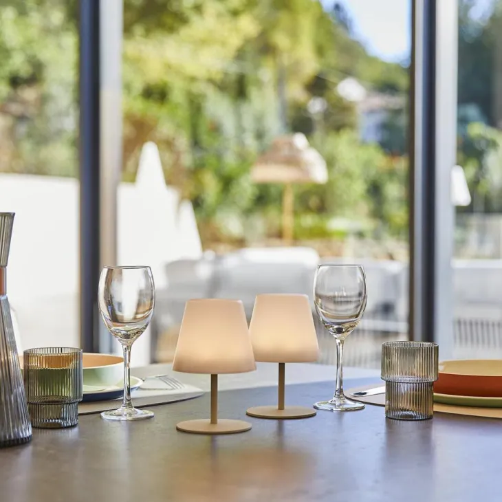 Lot de 2 lampes coloris beige effet blanc chaud en métal Batimex - Ø 10 x 16 cm