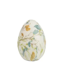 Lot de 2 œufs décor fleuri coloris multicolore en bois - 9 x 6 x 6 cm