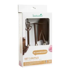 Lot d'outils à main pour le jardin coloris marron (transplantoir, serfouette, griffe) botanic® - 3 outils