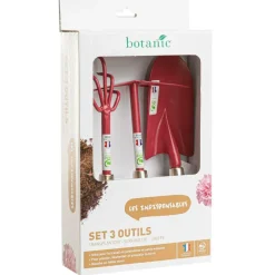 Lot d'outils à main pour le jardin coloris clafoutis (transplantoir, serfouette, griffe) botanic® - 3 outils