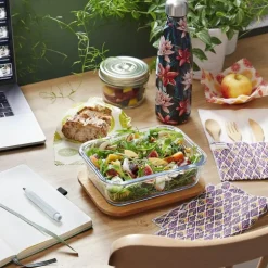 Lunch box nomade en verre et bambou 1000 ml avec couverts 20x15x6,5 cm