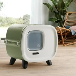 Maison de toilette pour chat Mira coloris vert en plastique recyclé - 55,5 x 44 x 49,5 cm