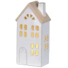 Maison en porcelaine blanche avec LED fixe blanc chaud pour intérieur - 6,8 x 10,3 x 20,5 cm