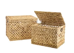 Malle de rangement coloris beige en jacinthe d'eau - 36 x 26 x 26 cm
