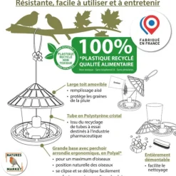 Mangeoire pour oiseaux en plastique 100 % recyclé coloris vert Natures Market Émilie - 21,7 x 20 cm