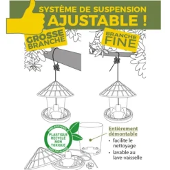 Mangeoire pour oiseaux en plastique 100 % recyclé coloris vert Natures Market Émilie - 21,7 x 20 cm