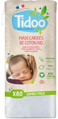 Maxi carrés de coton bio 100 % coton Tidoo - Jumbo pack de 80 cotons