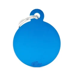 Médaille basic grand cercle pour chien en aluminium bleu