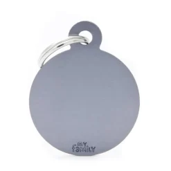 Médaille basic grand cercle pour chien en aluminium gris