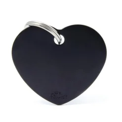 Médaille basic grand cœur pour chien en aluminium noir