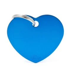 Médaille basic grand cœur pour chien en aluminium bleu