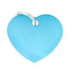 Médaille basic grand cœur pour chien en aluminium bleu azur