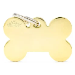 Médaille basic grand os pour chien en laiton doré