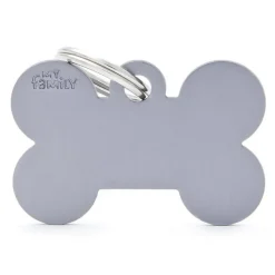 Médaille basic grand os pour chien en aluminium gris