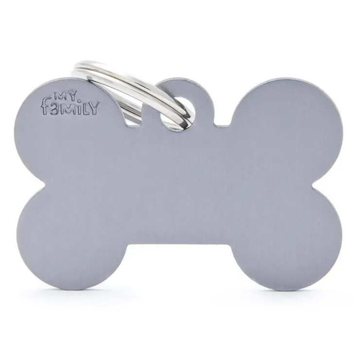 Médaille basic grand os pour chien en aluminium gris