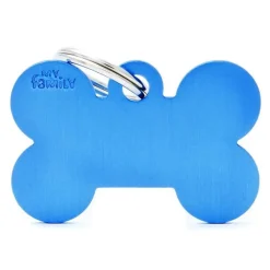 Médaille basic grand os pour chien en aluminium bleu