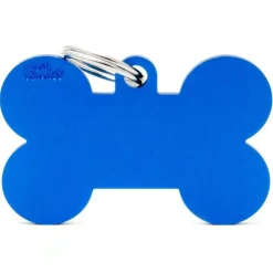 Médaille basic os XL pour chien en aluminium bleu