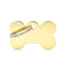 Médaille basic petit os pour chien en laiton doré