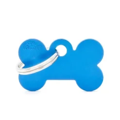 Médaille basic petit os pour chien en aluminium bleu