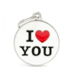 Médaille charms I love you pour chien en métal