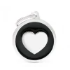 Médaille classic grand cercle cœur noir pour chien en acier