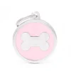 Médaille classic grand cercle os rose pour chien en acier