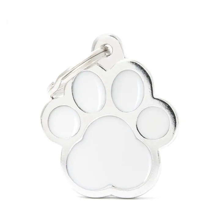 Médaille classic grande patte blanche pour chien en acier