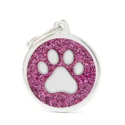 Médaille shine grand cercle noir patte rose