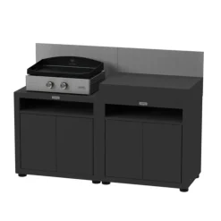 Meuble cuisson avec tablette coloris noir en acier Le Marquier - 80 x 55 cm