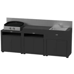 Meuble cuisson avec tablette coloris noir en acier Le Marquier - 80 x 55 cm