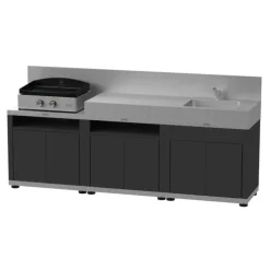 Meuble cuisson avec tablette coloris noir en acier électrozingué Le Marquier - 80 x 55 x 79 cm