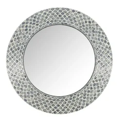 Miroir en MDF nacré bleu foncé et gris Capiz - Ø 57 cm
